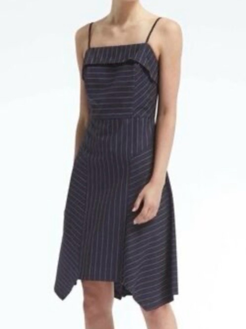 Banana Republic Navy
Pinstripe Handkerchief Hem Dress Size 6